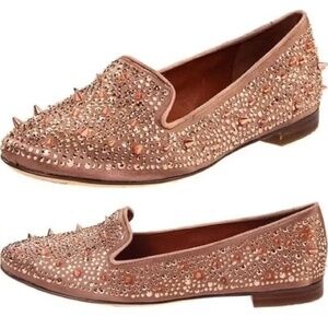 Sam Edelman Adena Studded Satin Loafers Flats Rose Gold Spike Size 6